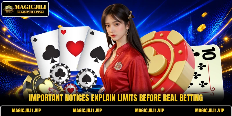Important notices explain limits before real betting