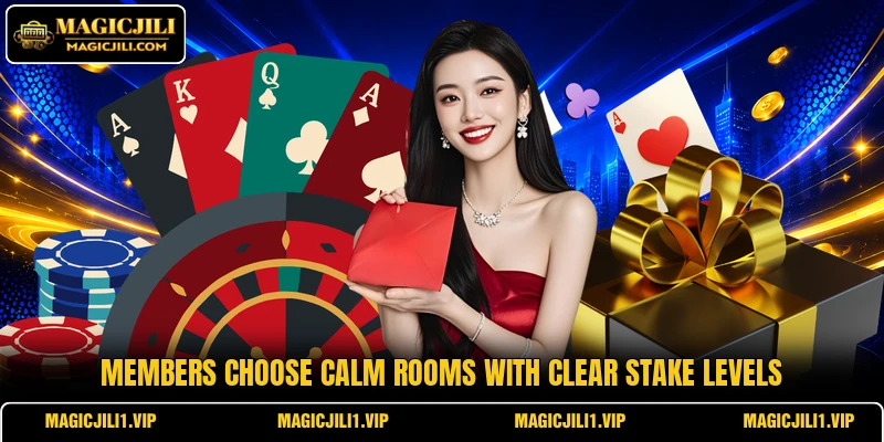 Members choose calm rooms with clear stake levels Members choose calm rooms with clear stake levels
