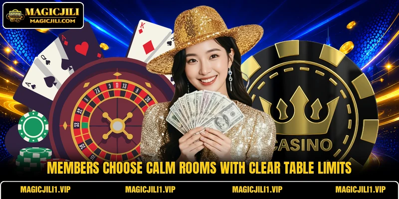 Members choose calm rooms with clear table limits Members choose calm rooms with clear table limits