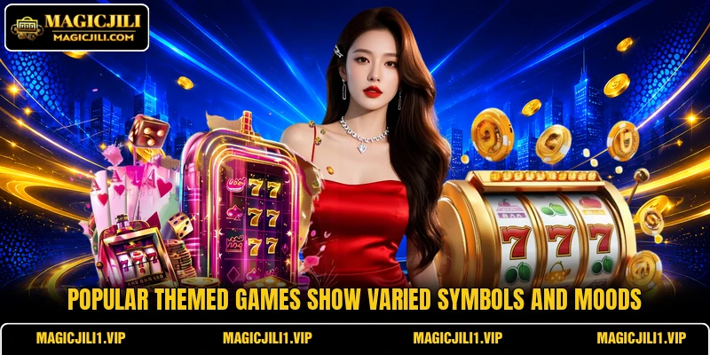 Popular themed games show varied symbols and moods Popular themed games show varied symbols and moods